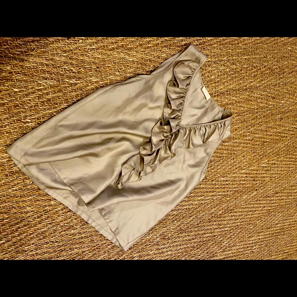 Silver Valentino Sill Ruffle V-Neck Tank Top